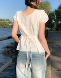 May Ribbon Pintuck Puff Blouse