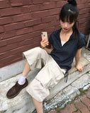 Toa Adjust Button Washing Pin Tuck Cargo Bermuda Pants