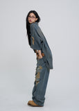 Sia damage washed denim short-sleeved shirt