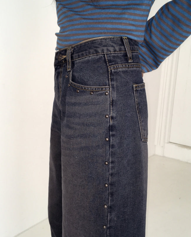 【WONDER WONDER】Vintage Washing Rivet Studded Wide Denim PT WONDER WONDER (ワンダーワンダー) - グトヴィンテージ