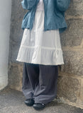[BAONHAUS] Radonme Shirring Fringe Banding Midi Skirt
