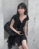 Flan Unbalanced Tiered Lace Skirt