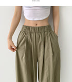 Summer Pin Tuck Long Wide Banding Pants