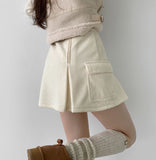 Corduroy Fleece Brushed A-line Pleated Winter Pants Skirt