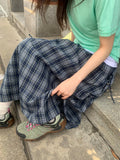 Lurun Check Shirring Cargo Banding Midi Skirt