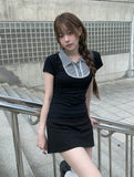 Nehru Vintage Check Collar Short Sleeve Blouse