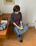 Shordan Summer Stripe Denim Balloon Wide Pants