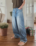 Wiz Button Washed Balloon Denim Pants