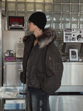 [LANARCH] Fox Fur Hood Bomber Jacket