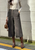 Shuk Herringbone Banding Brushed Wide Crop Slacks Pants