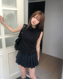Near Unbalance High Neck Button Top