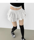 Tiered Flared Mini Underpants Banding Cotton Skirt Pant