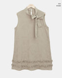 Jewel Ribbon Tie Frill Layered Sleeveless One Piece