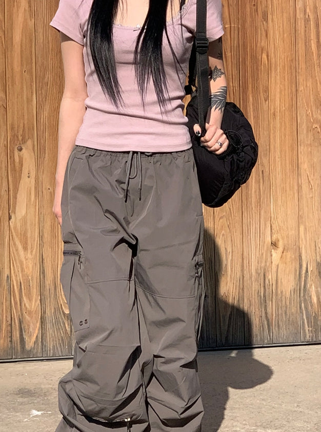 【Anyone more】Bruck Nylon Cargo Wide Banding Pants Anyone more (エニワンモア) - ブラックナイロンカーゴワイド