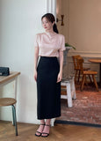 Raz Half-Neck Satin Pleats Blouse (Belt set)