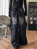 Hard vintage washed cargo denim pants