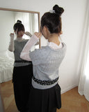 Moon round neck ribbon layered wool short sleeve knit