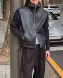 Don't Leather Knit Color Matching Hood Zip-Up