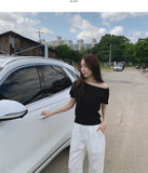 Feminine Cap Sleeves Unbalanced One-Off Short Sleeve Knit
