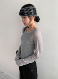 Jekin See-Through Flower Printing Long Sleeve Tee