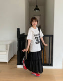 Haltri Lace Tiered Banding Long Skirt