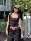 Cherry ribbed square crop top