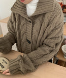 Beltin duffel cable crop collar cardigan