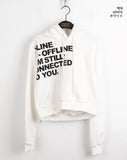 Online Y2K lettering semi crop long sleeve hooded T-shirt