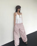 Uble ribbon cargo pocket nylon wide pants