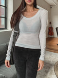 Two-Tone Layered Ribbed U-neck Long Sleeve