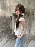 [Scrunchie set] Forming Button Flare Sleeveless Blouse