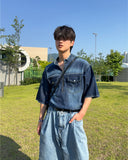 One-tuck Bermuda denim pants
