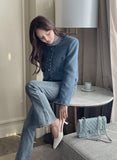 Saleh Color Matching Tweed Short Jacket