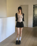 Fruit Ribbed Lace Ribbon Inner Layered Sleeveless