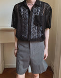 Pla Embroidery Punching Short Sleeve Shirt