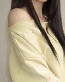 Tempu Star Studded Sleeve Shirred Off-Shoulder Sweatshirt