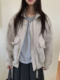 [unisex] Kamba Pocket Collar Cable Knit Zip-Up
