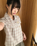 [MADE] Yuwa Round Collar Check Short Sleeve Blouse