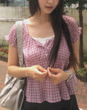 Ridge Check Puff Shirring Blouse