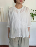 Kiken Shirring Round Short Sleeve Blouse