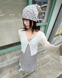 Sewn V-neck see-through button crop cardigan