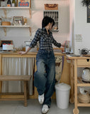 Lock Adjust Button Balloon Denim Pants