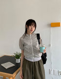 Huna Shirring Two-way Short Sleeve Wind Zip-Up