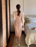 Robarue Shirred Collar Color Matching One Piece