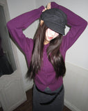 Uran bean button round neck long sleeve cardigan