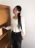 Ruson Puff Ribbon Shirred Square Neck Long Sleeve Blouse
