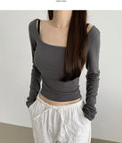 Chic Dodo Open Waist U-neck Long Sleeve T-shirt