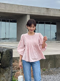 Meringue pintuck shirred blouse