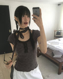 [Scarf set] Srin lace button short sleeve t-shirt