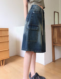Kelu Vintage Washing Strap Cargo Denim Bermuda Shorts